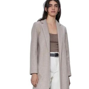 Zara taupe camel longline woolen single breasted coat medium